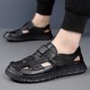 2025 Summer New Designer Leather Sandals for Men Hallow Breathable Casual Shoes Male Fashion Solid Color Driving Shoes Man