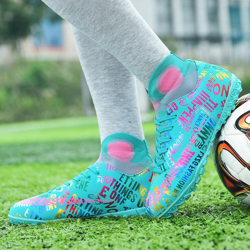 English Alphabet Mandarin Duck Football Shoes Men's High-top TF Broken Nails AG Long Nails Youth Children's Grass Competition Training Shoes
