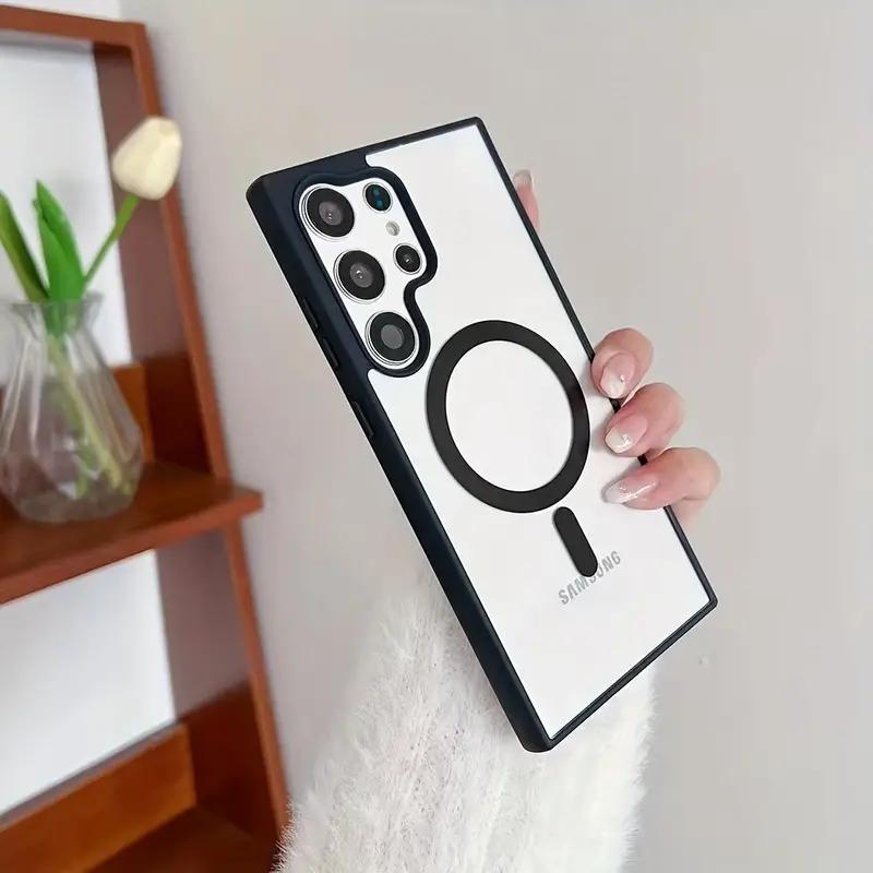 Lyxigt genomskinligt magnetiskt Magsafe-skal för Samsung Galaxy S22 S23 Ultra mobilskal trådlös laddning stöttåligt hårt skydd