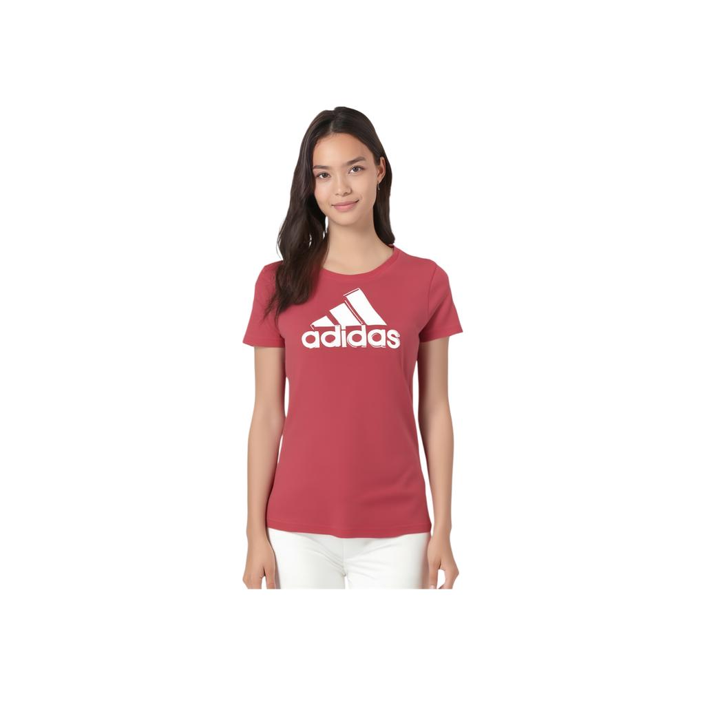 Adidas Logo Print Casual Sport Training Crew Neck T-Shirt Women Tops Pink AI6167