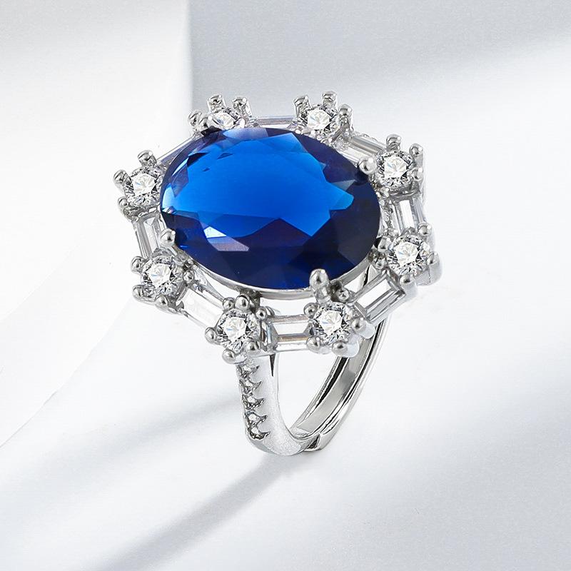New Colorful Treasure Blue Gemstone Pigeon Egg Three-piece Luxury Set with Diamond Necklace Ring Earrings