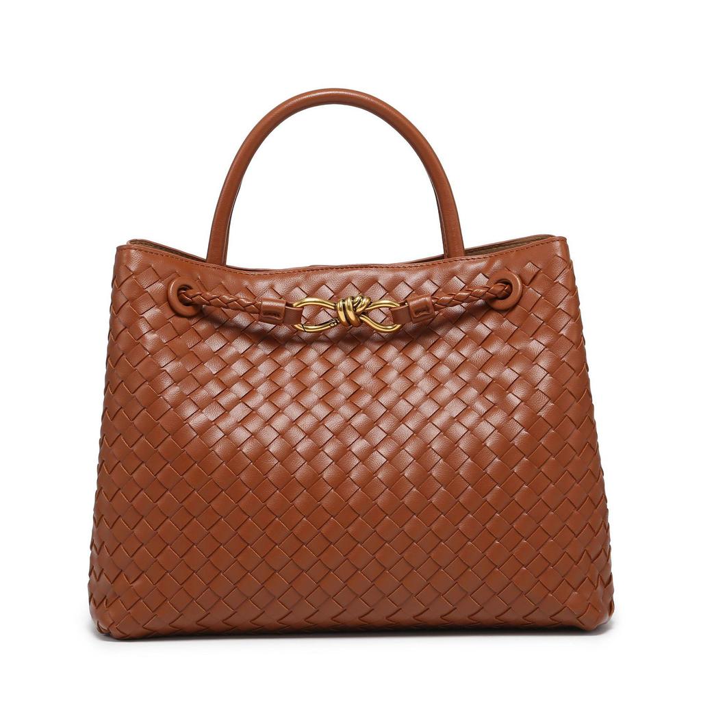 B's Retro Woven Women's Shoulder Tote Bag with Metal Rope Buckle – Large Capacity