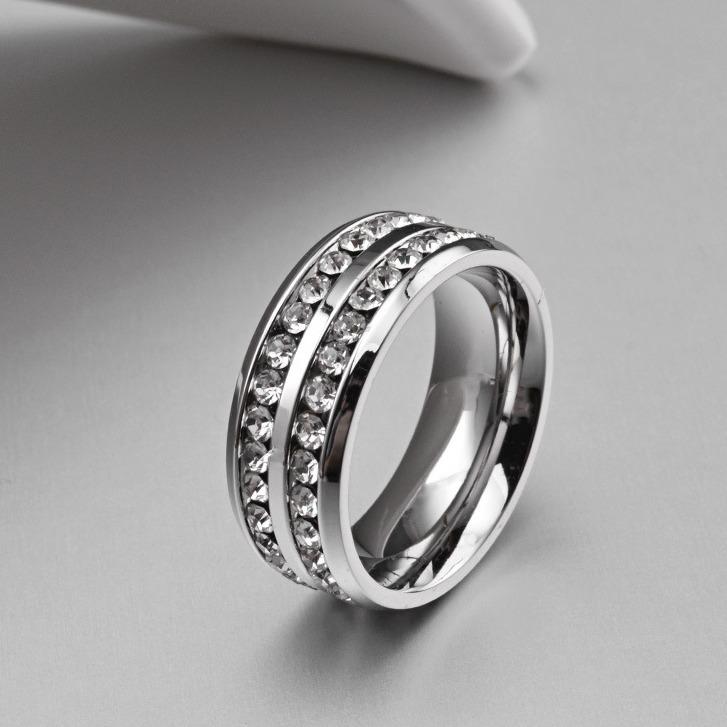 European and American Jewelry Titanium Steel Full Circle Diamond Ring with Diamond Inlay Around The Circumference 18K Gold Ring