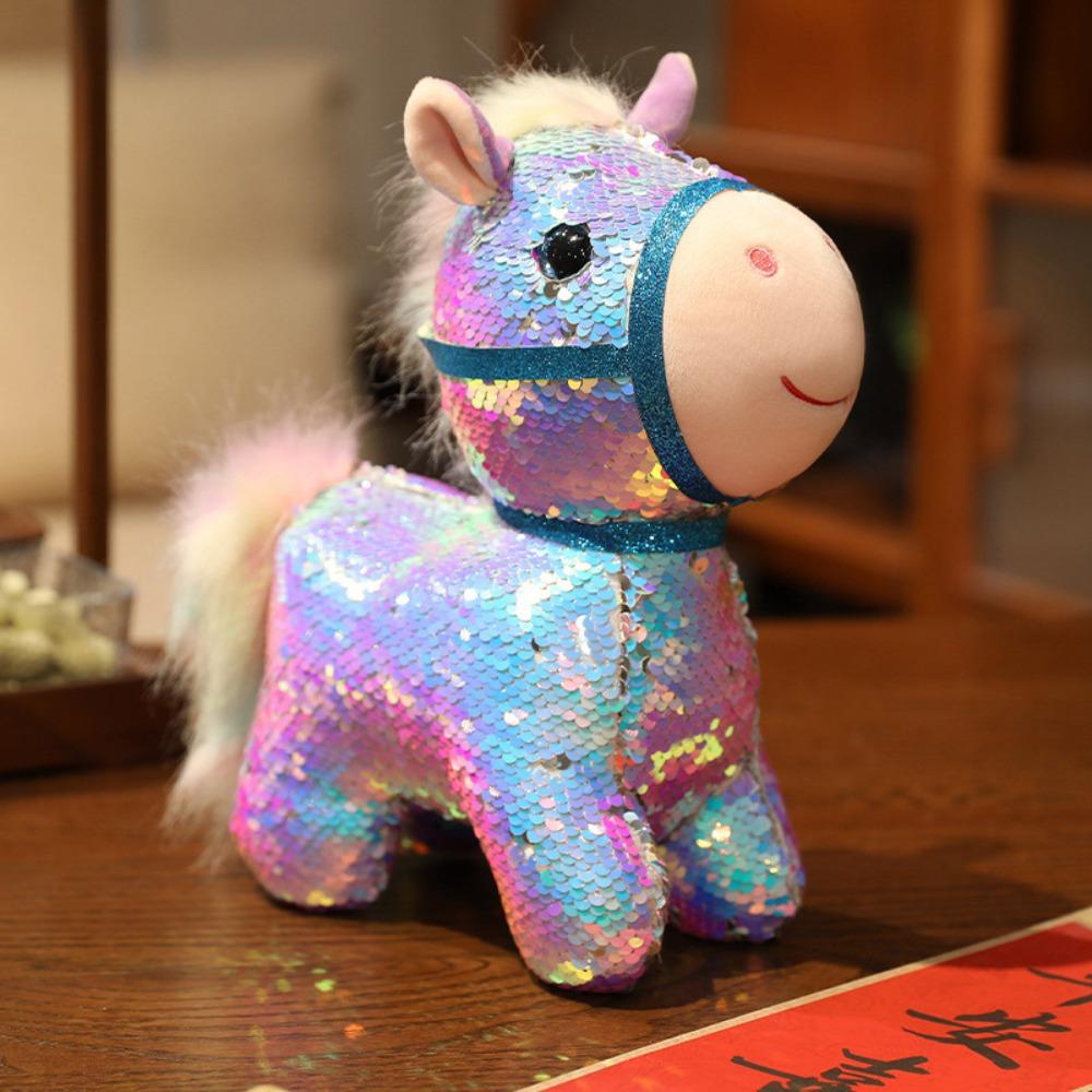Colorful Sequined Horse Plush Doll Creative Cartoon Steed Doll Zodiac Pony Figurine  Festive Decor
