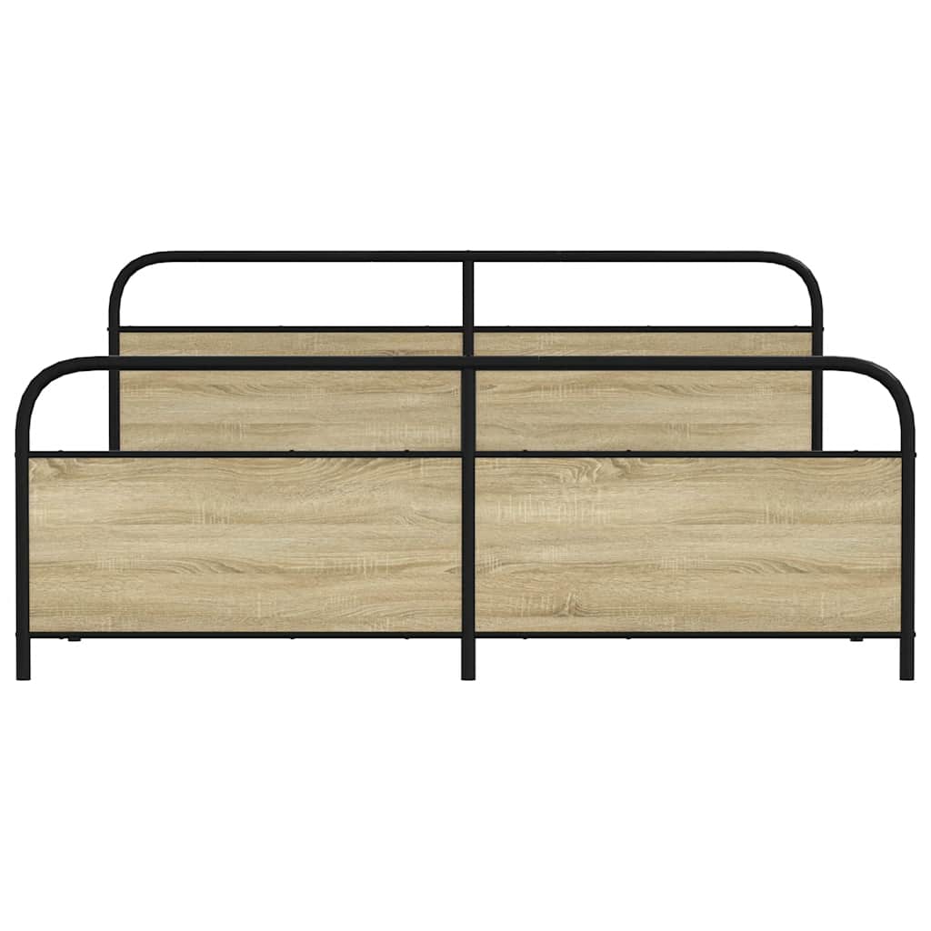 Metal Bed Frame without Mattress Sonoma Oak Finish 193 x 203 cm