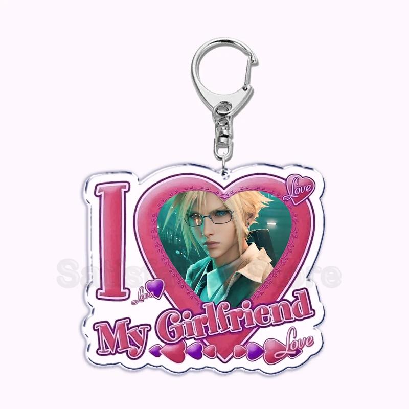 Pfp Sephiroth Acrylic KeyChain Pendant Key Ring I Love My Boyfriend Girlfriend Pink Heart Keyring for Bag Pendant Jewelry Gifts