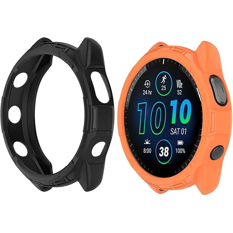 2Pack Soft TPU Case Cover (Black+Green) Compatible with Garmin Forerunner965 Running Smartwatch Protective Case Intended for Forerunner 965 Watch
