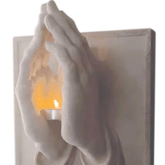 Yousheng Halloween Praying Hands Candle Holder 3D Wall Sconce Art Sculpture Resin Candlestick Home Table Centerpiece Decoration