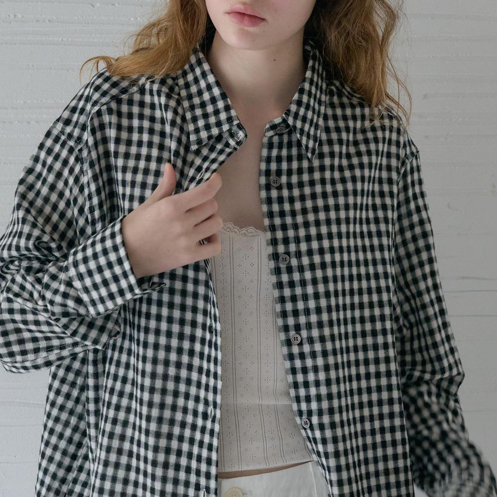 Elssibeui Gauze Gingham Check Shirts_Black