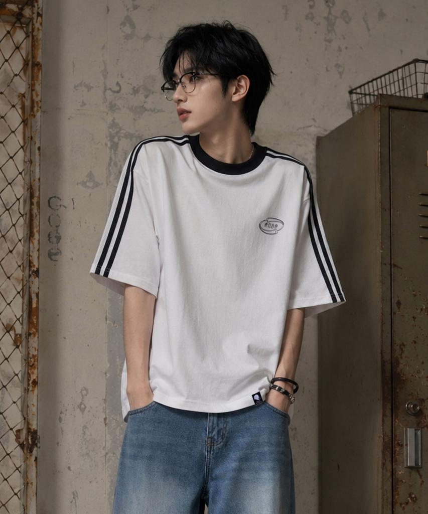 GHOST REPUBLIC Line Oversized Track Short Sleeve T-Shirt Gt-365_White