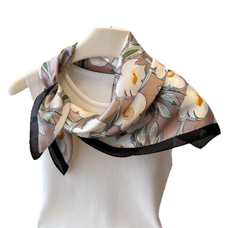 Floral Print Pastoral Silk Scarf, Elegant Shawl, Versatile Neck Tie Small Square Scarf, Headscarf for Women