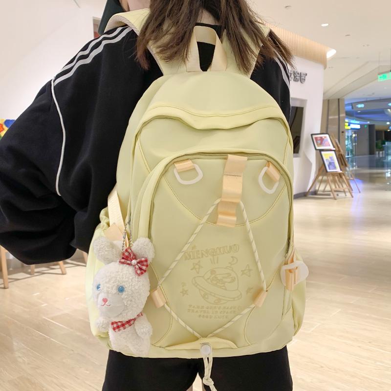 New Girl Leisure White Embroidery Nylon Kawaii School Bag Women College Backpack Lady Cute Laptop Fashion Female Travel Book Bag