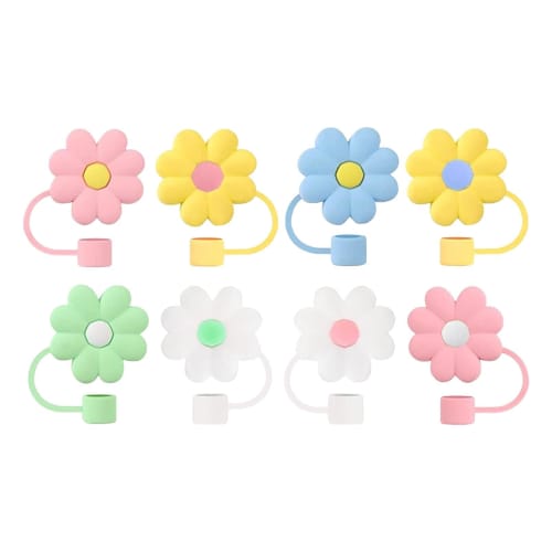 8-delt sett med søte blomster-sugerørstopper, matgodkjent silikon, støvtett, lekkasjesikkert, gjenbrukbare sports-sugerørdeksler, drikkesugerørdeksler, dekorativt deksel