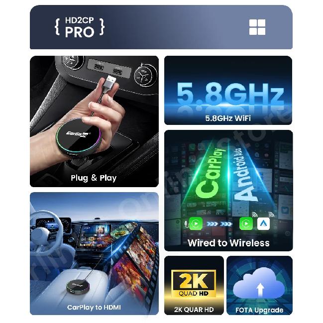 CarlinKit 4.0 Pro CarPlay to CarPlay Android auto Wireless Adapter HDMI Input Support Tv Stick Tv Box PS4 PS5 Xbox Mini PC