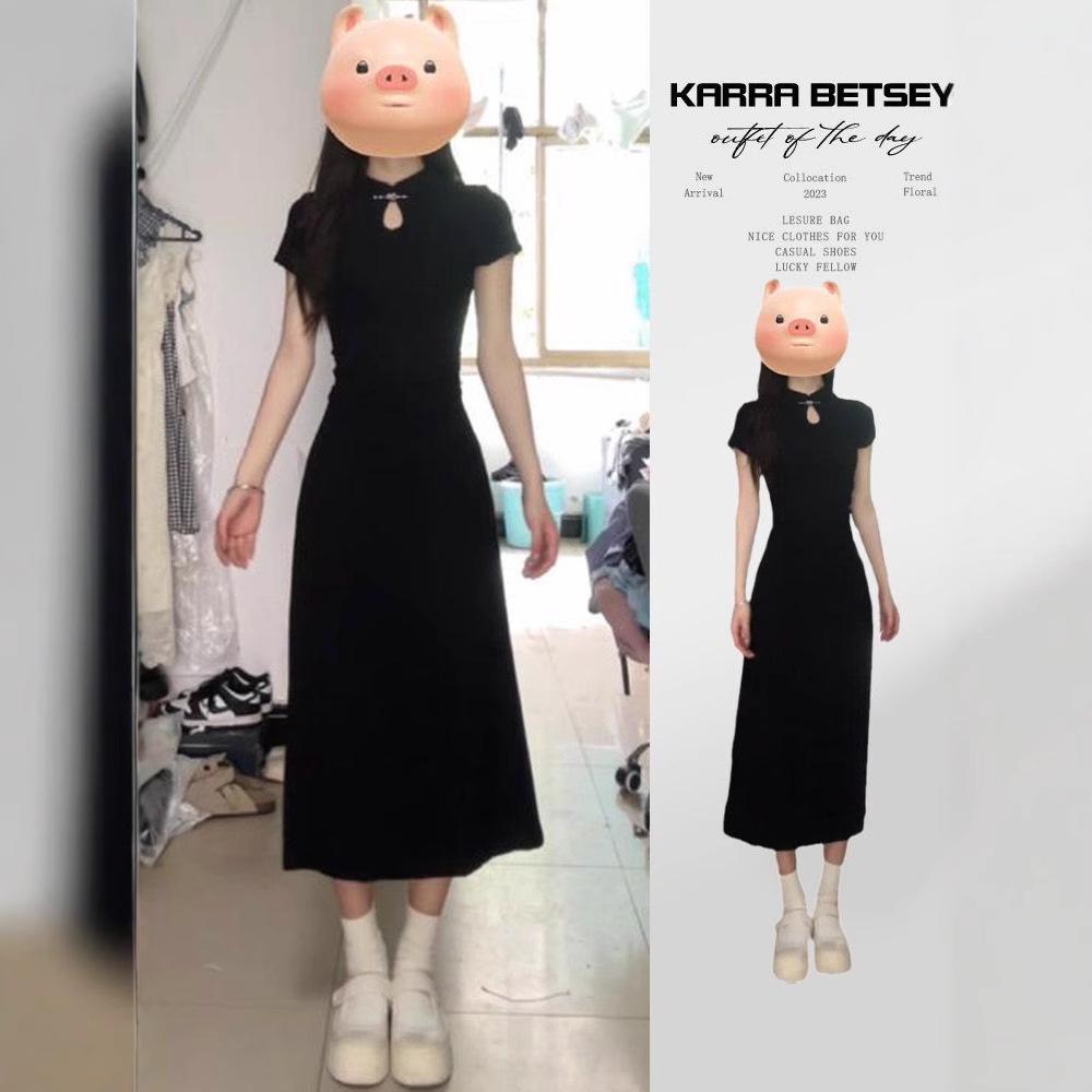 

2025 Petite Black Cheongsam: Stylish Slimming Chinese-Style Summer Dress Small чорний