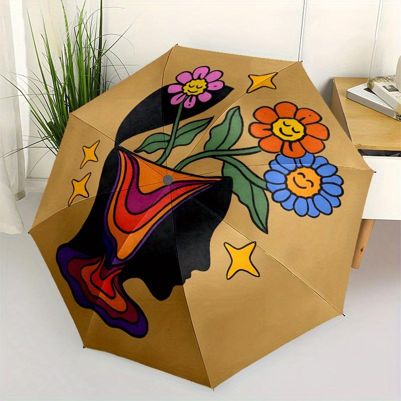 1pc Flower Power Automatic Open/Close Umbrella, Portable Folding Umbrella for Travel, Themed Events, It is suitable as a gift for various festivals, O