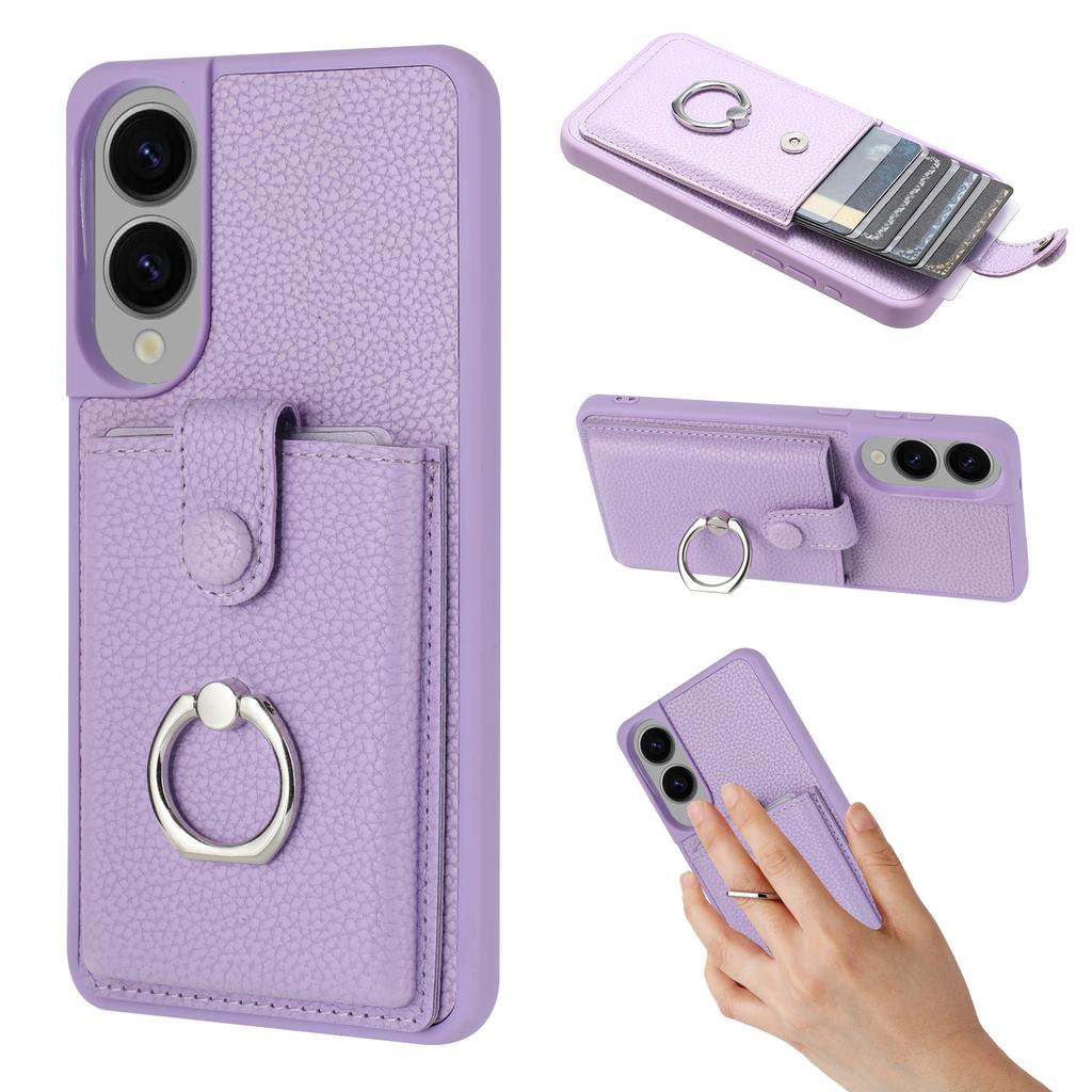 For Samsung Galaxy S25 Edge Case with Ring Kickstand Drawing Type Card Slots Leather Back Cover