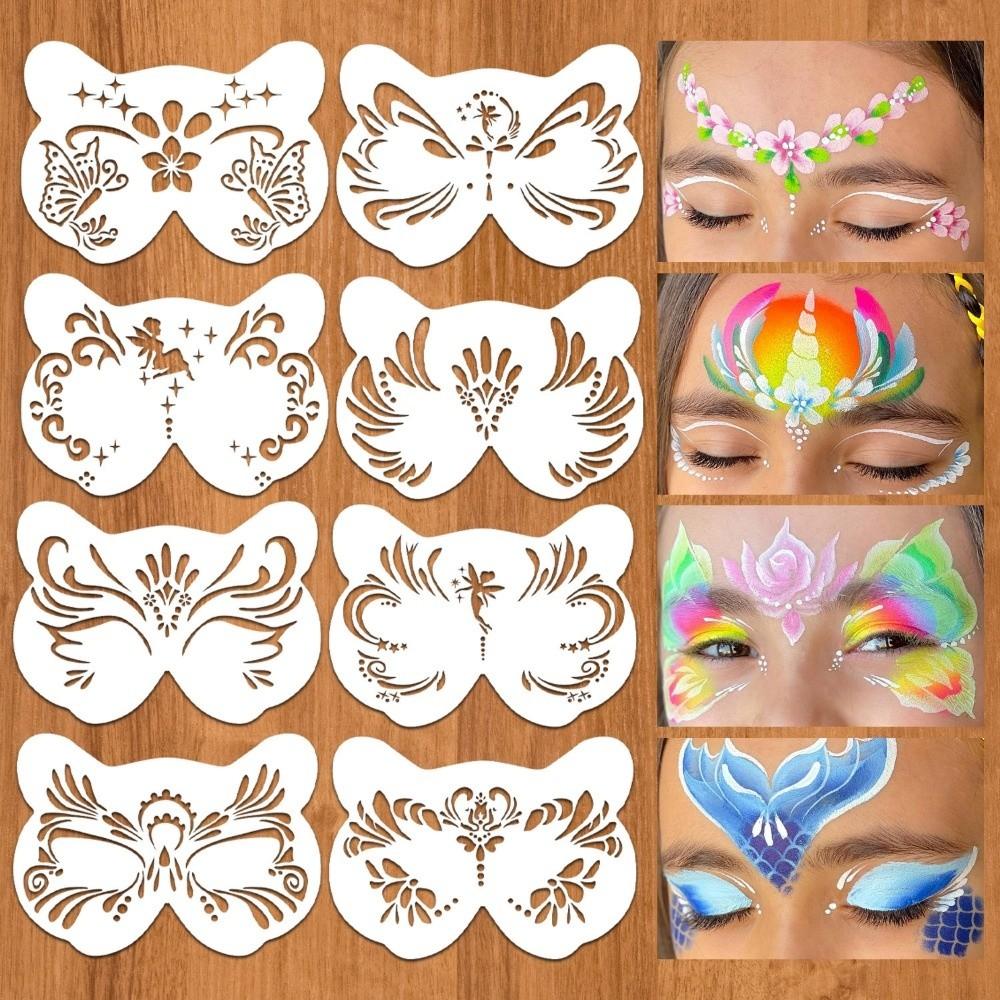 8Pcs Face Tattoo Face Painting Stencils Hollowed DIY Makeup Tools Face Paint Templates Adults Kids