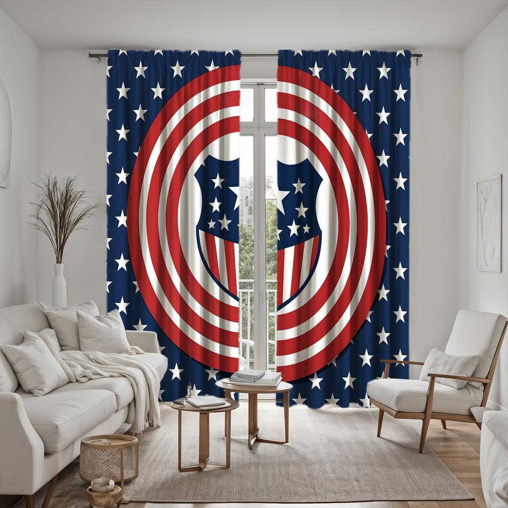 2pcs HD Independence Day Flag Star Decorative curtain Red Tie digital printed curtain Home Decoration style Decoration living