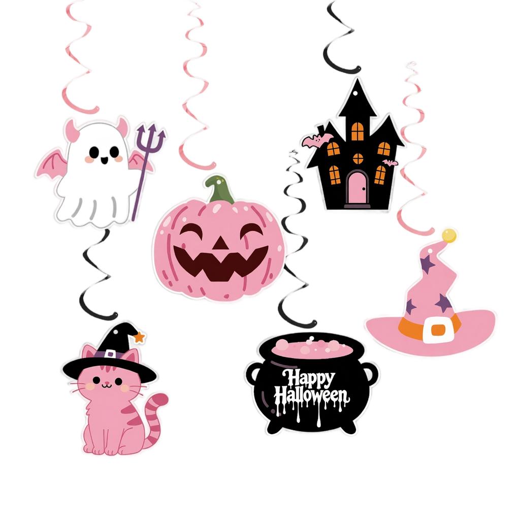 Halloween Hanging Swirl Decorations Set with Pumpkin Ghost Witch Cat Cauldron and Haunted House Party Hanging Swirls for Indoor Outdoor