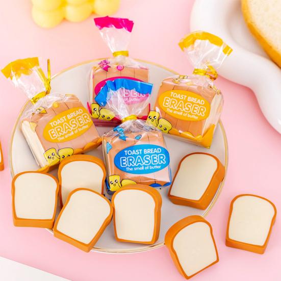 4Pcs/Set Pencil Erasers Cute Cartoon Realistic High Toughness Traceless Labor-saving Wipe Clean Christmas Gift Funny Toast Bread Kids Students Erasers