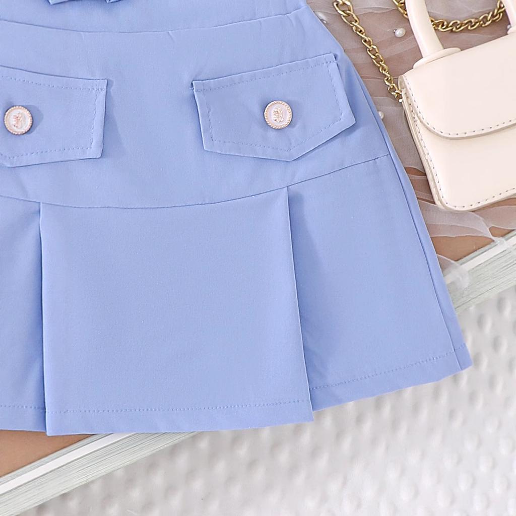 Girls' Sweet Set Summer Children's Fashion Solid-color Strappy Top + Short Skirt Set