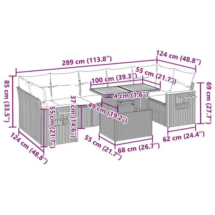 VidaXL Garden Lounge Set 8 Pcs with Grey Cushions Wicker, Outdoor Sofa Set, Corner Sofa Set 3327575