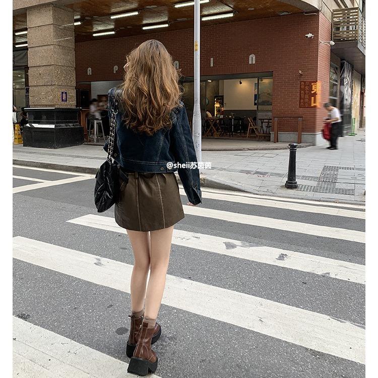 [Shei Su Yinyin] Legs Spice Girl~ Washed Horse Leather Lace-up Coarse Heel Locomotive Outdoor Short Boots Women's Martin Boots