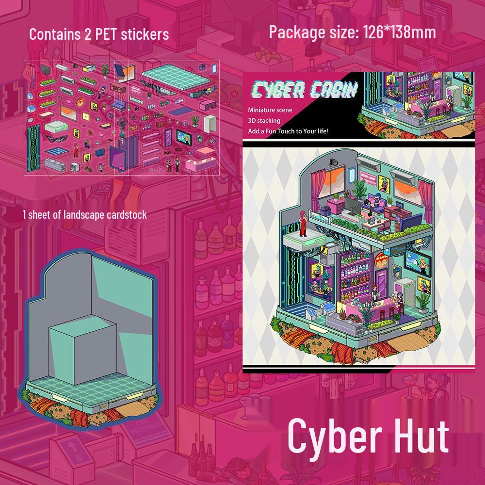 Cyber Cabin Scenery Stickers Set: 2 Sheets for DIY Miniature Scene Journals