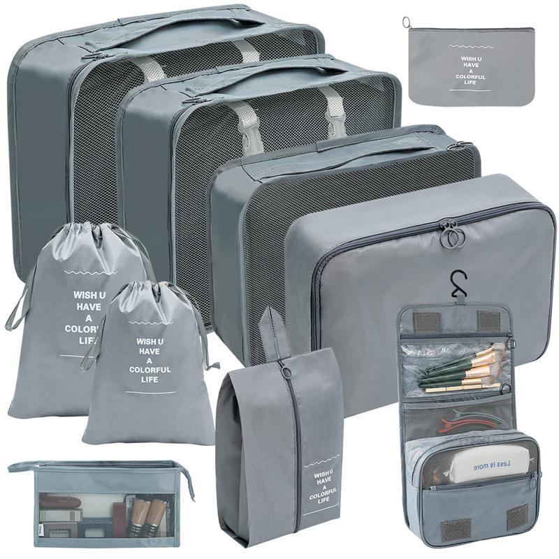 Travel Storage Set: Foldable Toiletry, Makeup, Clothes, Shoes, Digital Accessories, and Drawstring Luggage Bags.