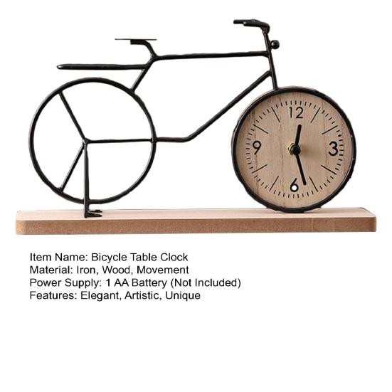 Bicycle Table Clock Mini Bike Model Alarm Clock Battery Powered Decorative Metal Tabletop Clock for Living Room Kitchen Office Desk Shelf Mantel Decor