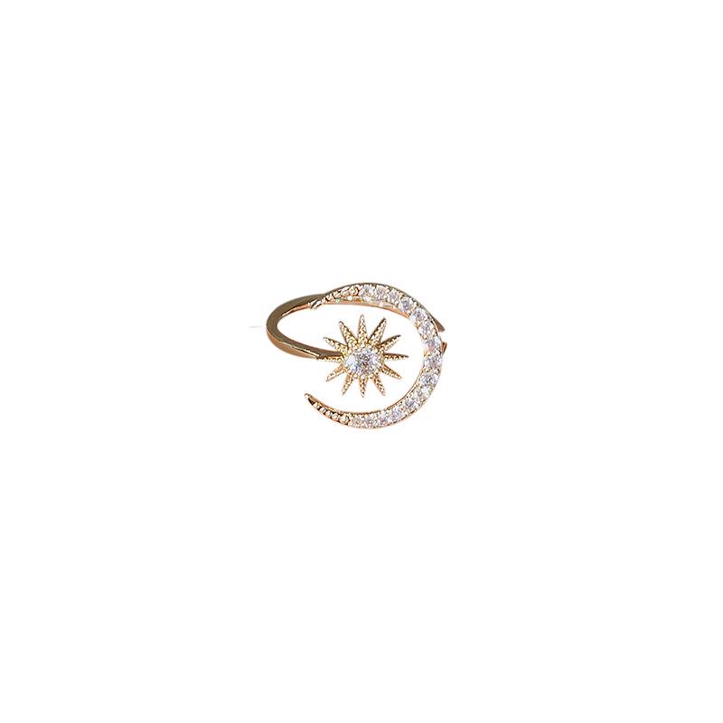 Luxurious Adjustable Zircon Moon & Sun Ring - Trendy Japanese-Inspired Fashion