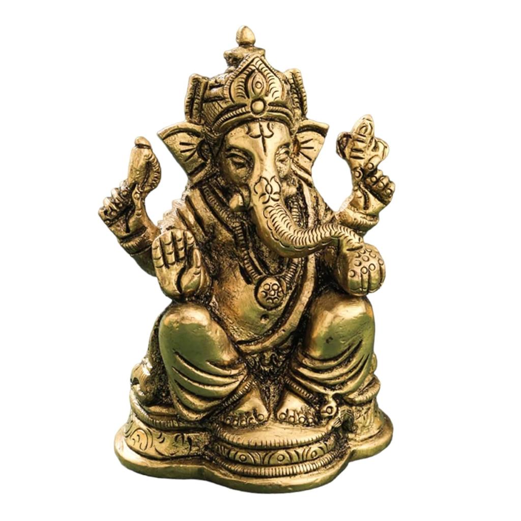 Ashtadhatu Shri Ganesh Idol, Lord Ganesha Bhagwan Idol, Gold, Brass - 2.5 Inch