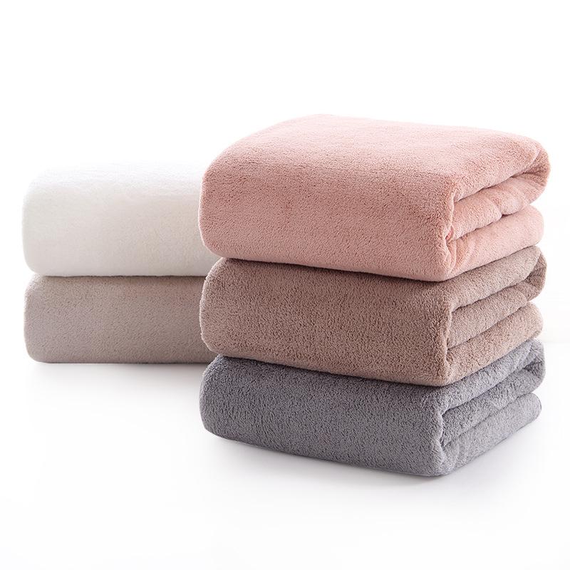 Solid Color High-Density Coral Fleece Bath Towel - Thick, Absorbent, Non-Shedding 