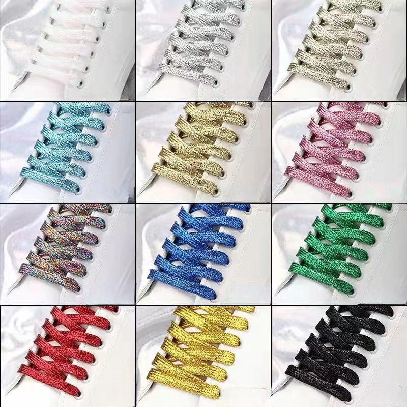 'Gold and Silver Silk' Pearlescent Radiant Polyester Flat Lace Suitable for Board Shoes, Canvas Shoes, Sports Shoes, Pants Rope