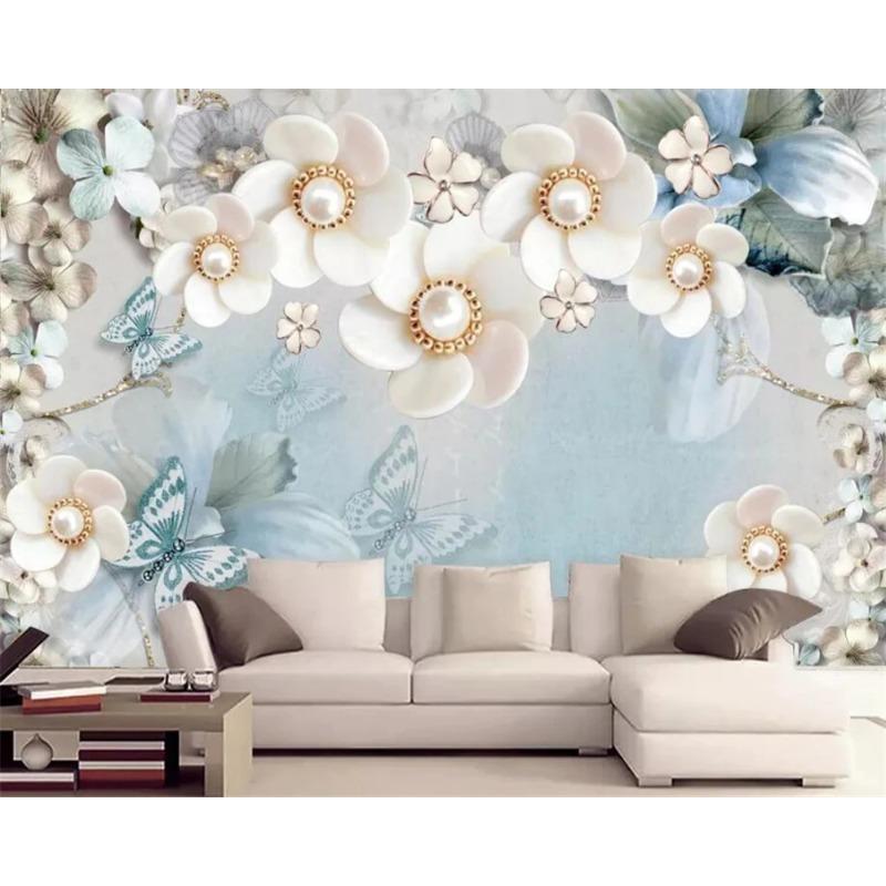 

Photo Wallpaper 3d Flowers Wall Mural Modern Fashion Jewelry Flower Butterfly 3d Wallpaper 200 cm(W) x 140 cm(H)
