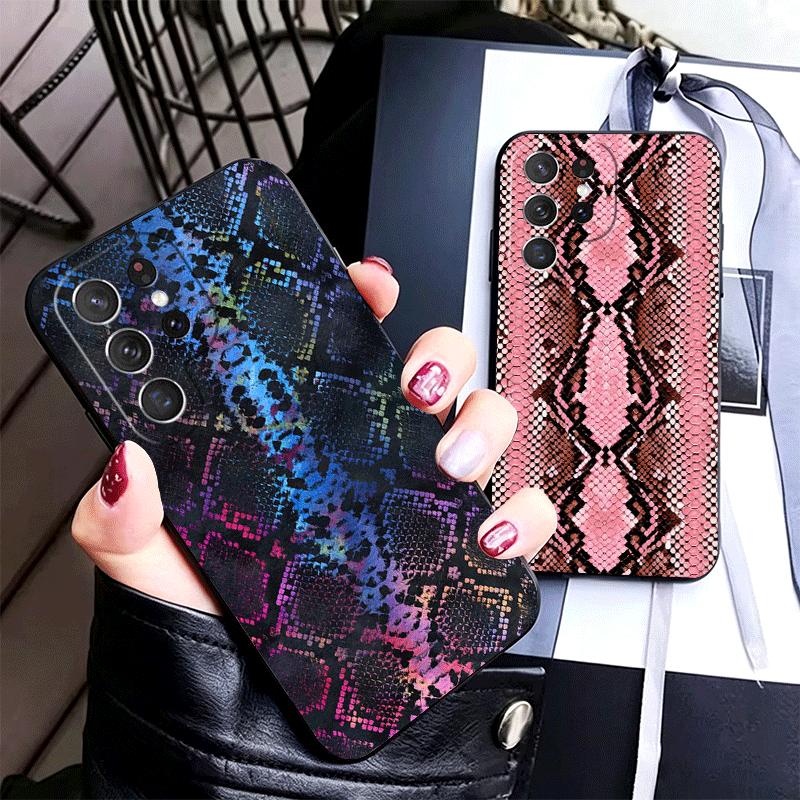 Fashion Snake Skin Pattern Soft Phone Case for Samsung Galaxy S26 S25 Edge S24 Ultra S23 Plus S22 S21 FE S20 Black Cover Back Sh