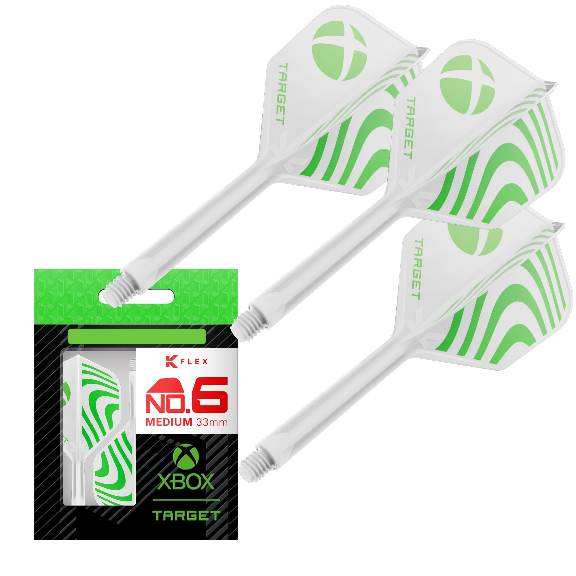 

TARGET x X BOX K FLEX flight & shaft system, green & white all-in-one K-flex flight and shaft, professional darts accessory (shape, 33mm) белый