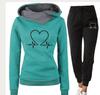 Women's Heartbeat Print Hoodie & Sweatshirt Set - Casual Sportswear for Spring & Autumn