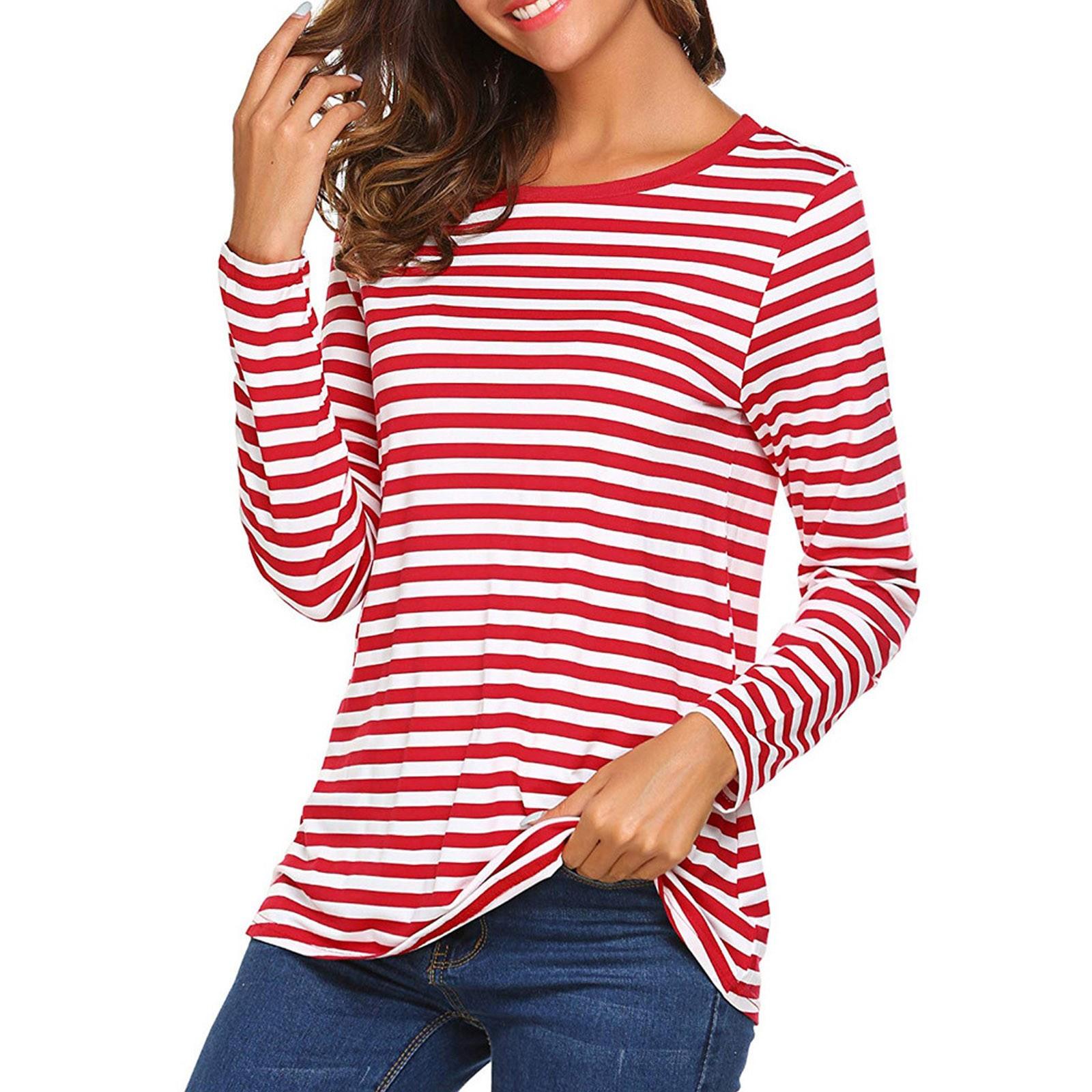 

Женская повседневная футболка свободного кроя с длинным рукавом и круглым вырезом в полоску S красный