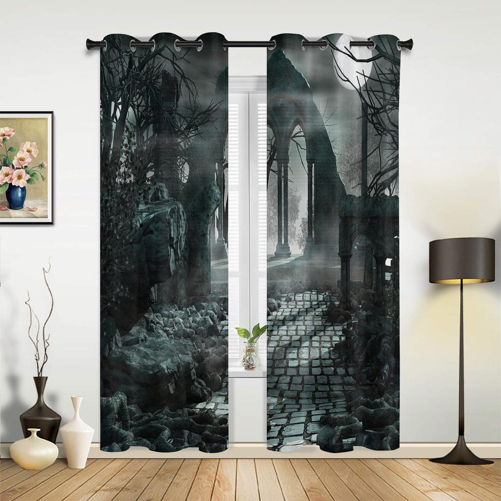 Halloween Architecture Horror Noční okenní závěsy do obývacího pokoje Ložnice Kuchyň Ošetření oken Vánoční závěsy