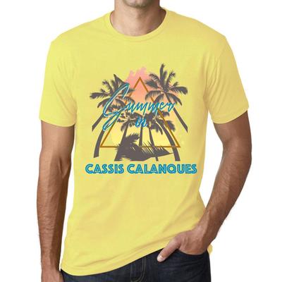 Heren Vintage T-shirt Grafisch T-shirt Zomer Driehoek Cassis Calanques Lichtgeel