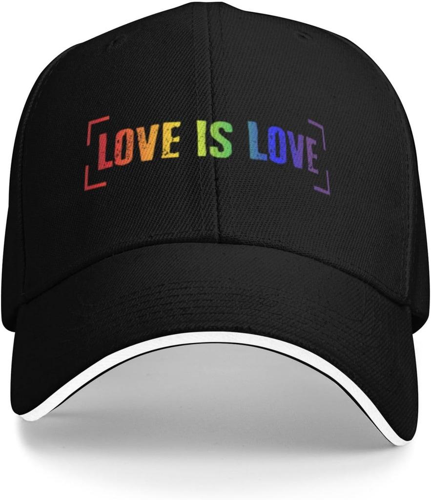Love is Love Rainbow LGBT Pride Adjustable Baseball Cap Casual Polyester Summer Hat for Men Women