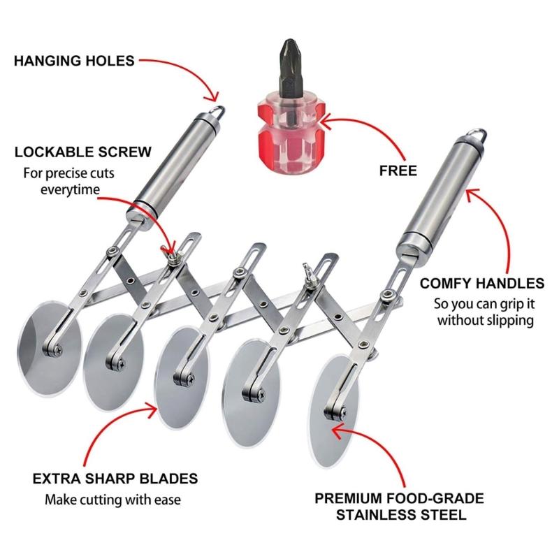 Mehrfacher Front Einziehbarer Pizza-Räder-Schneider 5 Edelstahl-Schneider Für Präzises Backen Teigschneiden Und Küchengebrauch