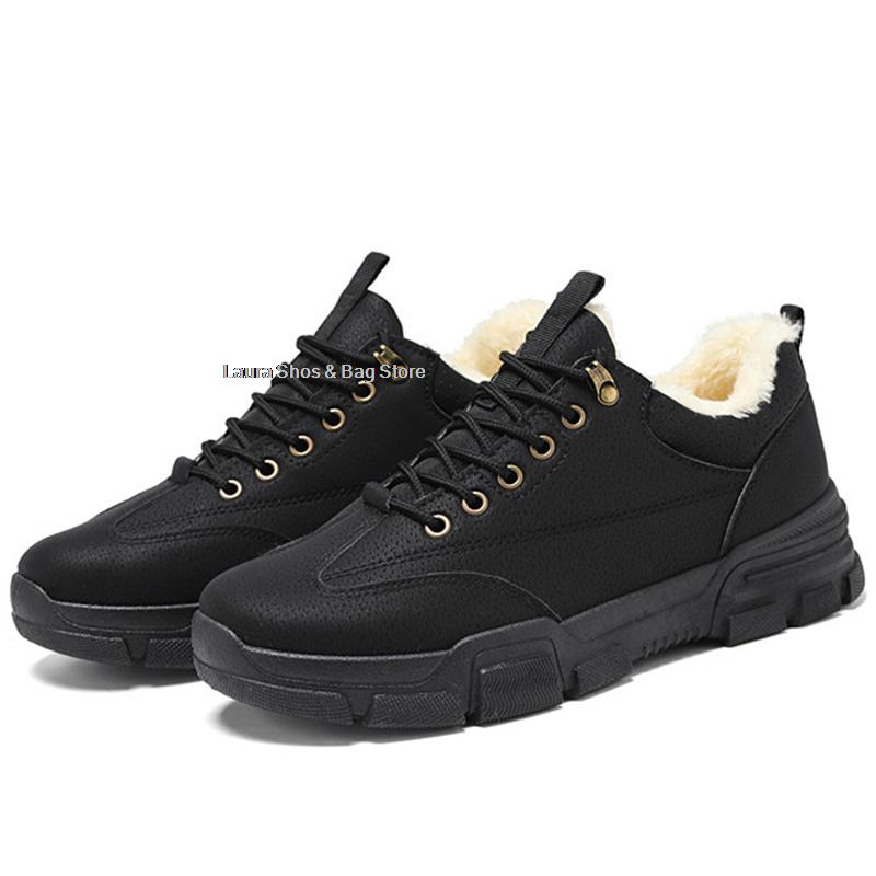 Fashion Winter Men Boots Outdoor Platform Snow Boots Plush Shoes Men Ankle Boots Warm Fashion PU Leather Cotton Winter Shoes Non-slip