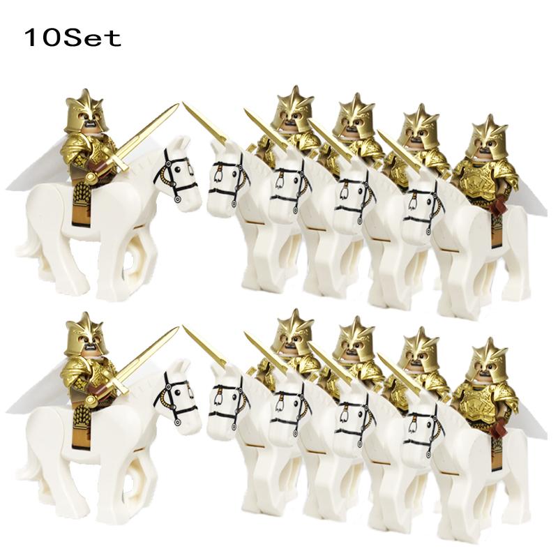 10 Sets Gondor Knight LOTR 9471 Fountain Guard & Castle Roman Solider Black Falcon With Horse Figure Building Block Kids TOYS