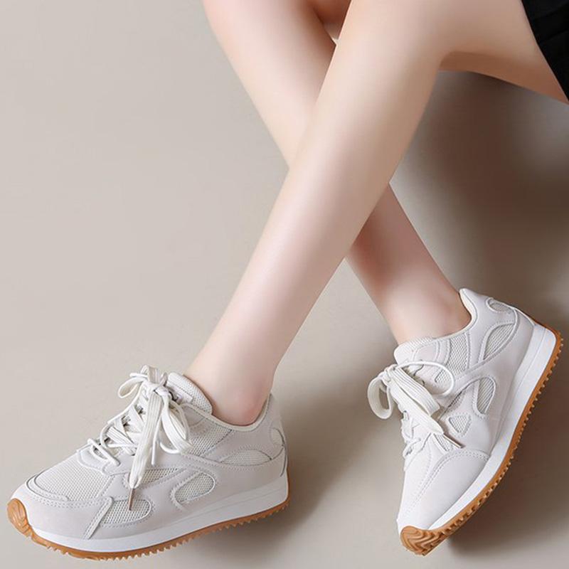 

Fashion Gray Lace Up Sneakers for Women Breathable Mesh Sports Shoes Woman Autumn Winter Non Slip Soft Insole Vulcanize Shoes Mujer 41 бежевый