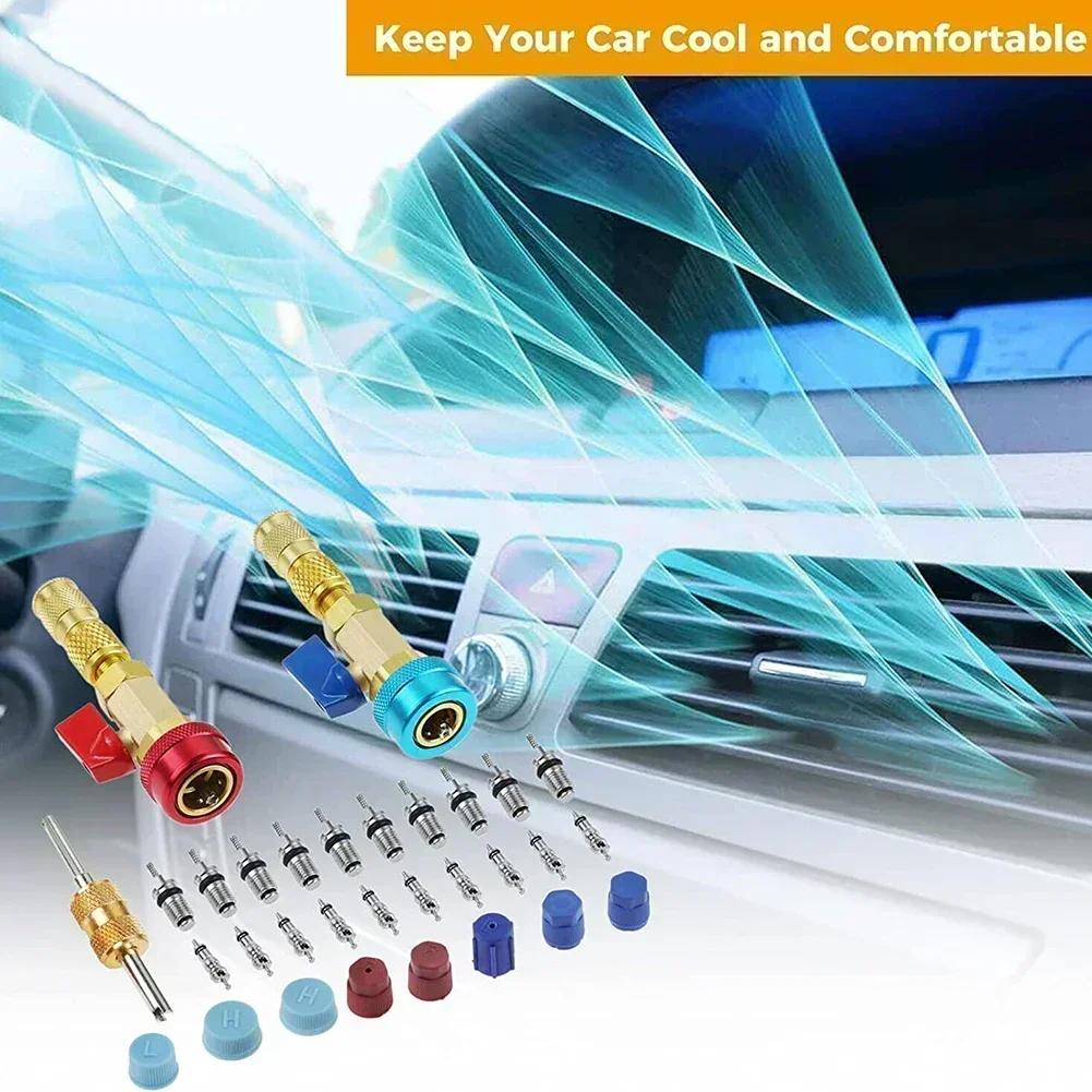 Vehicle HVAC Tool for R134A Valve Core Quick Removal and Installation with High and Low Pressure Valve Couplers