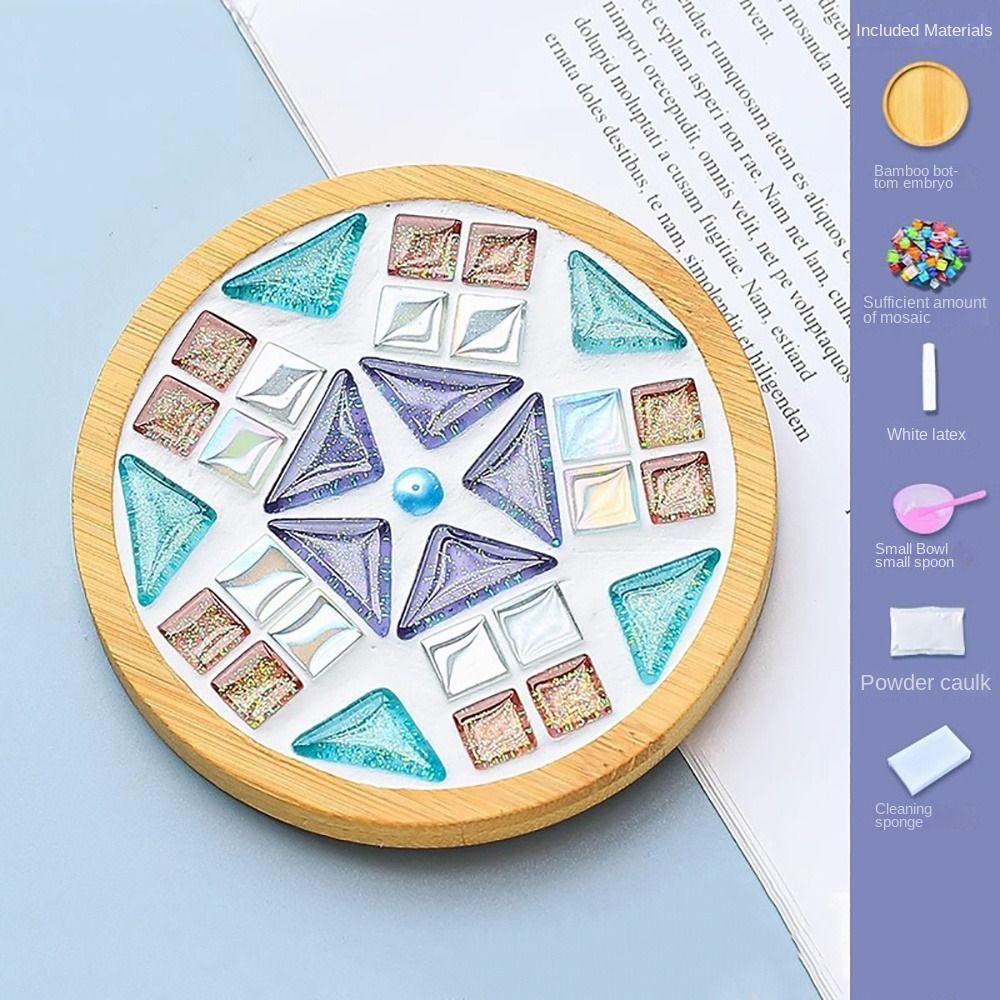 Square Round DIY Mosaic Cup Mat Mosaic Glass Bamboo Pad Creative Handmade Coaster  Toys