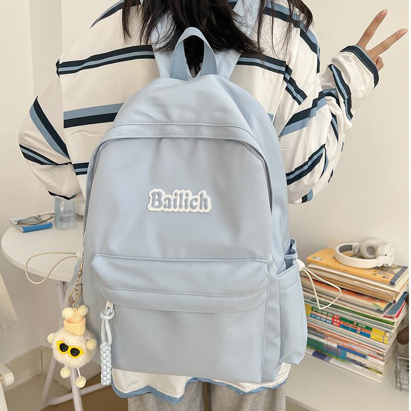 New Fashion Solid Color Simple Backpack Junior High School Student Schoolbag Women's Computer Bag Travel Senior Feeling Backpack